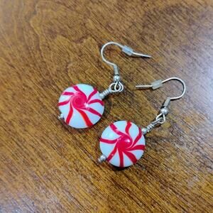 Peppermint Candy Lampwork Glass Earrings Dangle